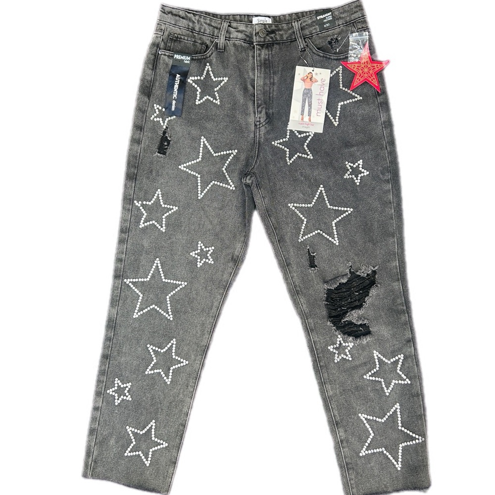 Charcoal Grey Star Embellished Jeans